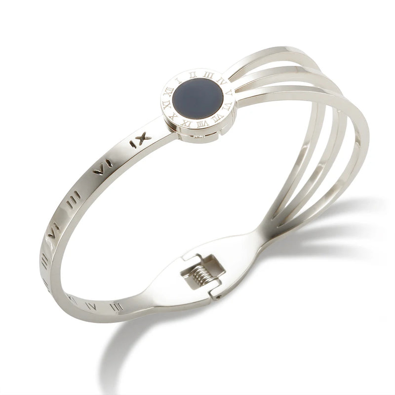 Stainless Steel Roman Numeral Charm Bracelet for Women