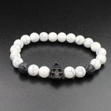 Skull Charm Bracelet Stainless Steel & Natural Stone Beads