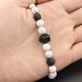 Skull Charm Bracelet Stainless Steel & Natural Stone Beads