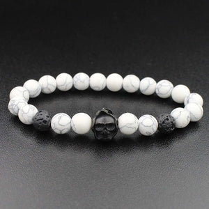 Skull Charm Bracelet Stainless Steel & Natural Stone Beads