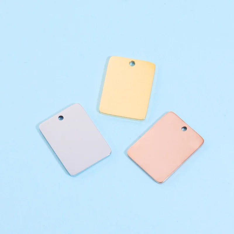 10pcs Stainless Steel Rectangle Engraving Pendant Silver Metal Tag