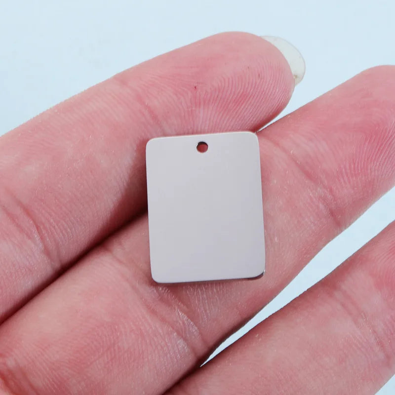10pcs Stainless Steel Rectangle Engraving Pendant Silver Metal Tag