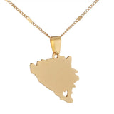 Stainless Steel Bosnia and Herzegovina Map Pendant Necklace