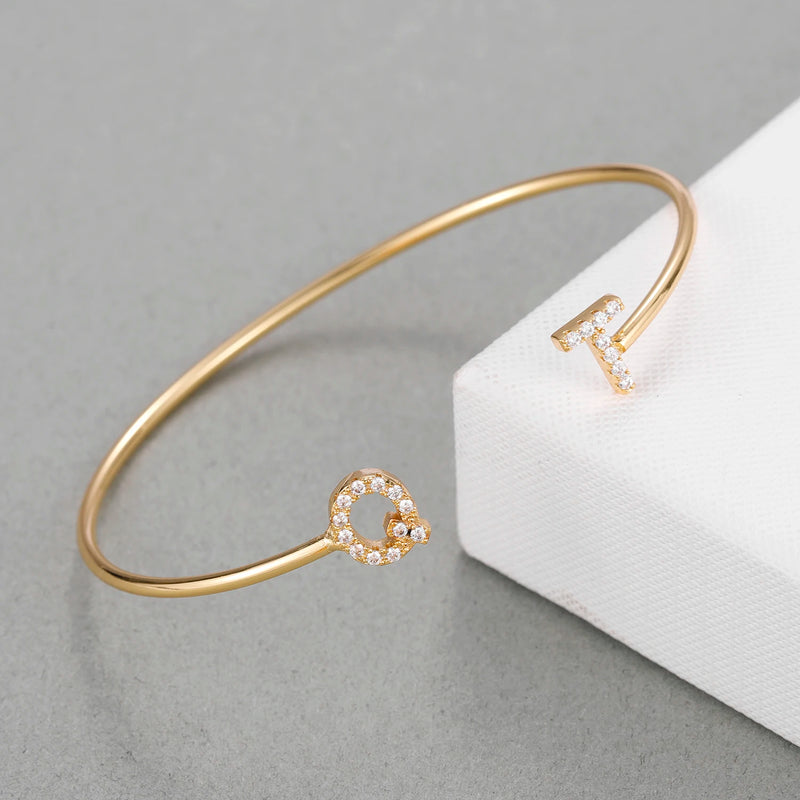 Stainless Steel Bracelet Initial Letter Silver Rose Jewelry Gift