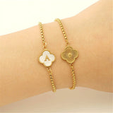 Stainless Steel Initial Letter Clover Bracelet for Women