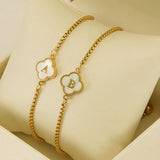 Stainless Steel Bracelet A-Z Initial Letter Clover Bracelet for Women