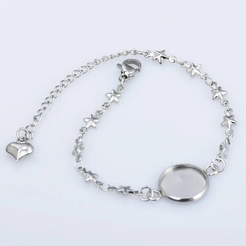Stainless Steel Bracelet Base Settings Star link chain round bezel tray