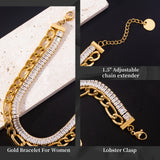 Double Chain CZ Stainless Steel Bracelet for Women Men