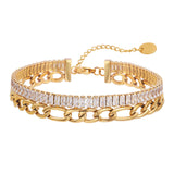Double Chain CZ Stainless Steel Bracelet for Women Men