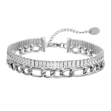 Double Chain CZ Stainless Steel Bracelet for Women Men