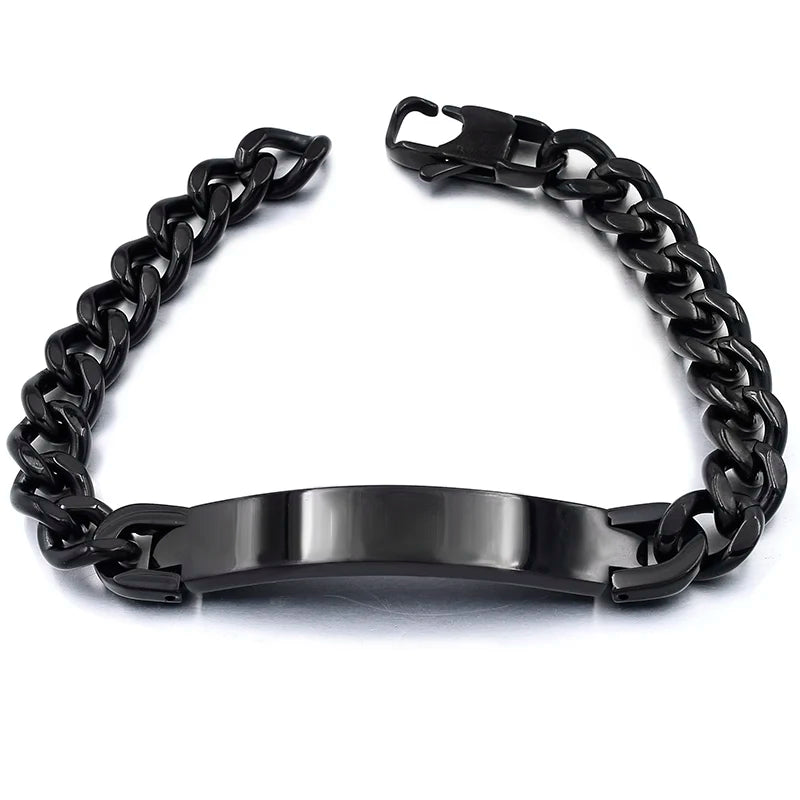 Men's Stainless Steel Link Chain Bracelet ID Bangle Cuban Jewelry