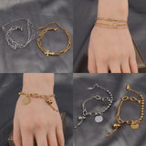 Women's Stainless Steel Charm Bracelet Double Layer Coin Pendant Jewelry