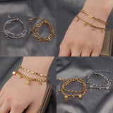 Women's Stainless Steel Charm Bracelet Double Layer Coin Pendant Jewelry