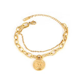 Women's Stainless Steel Charm Bracelet Double Layer Coin Pendant Jewelry