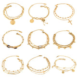 Women's Stainless Steel Charm Bracelet Double Layer Coin Pendant Jewelry