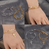 Women's Stainless Steel Charm Bracelet Double Layer Coin Pendant Jewelry