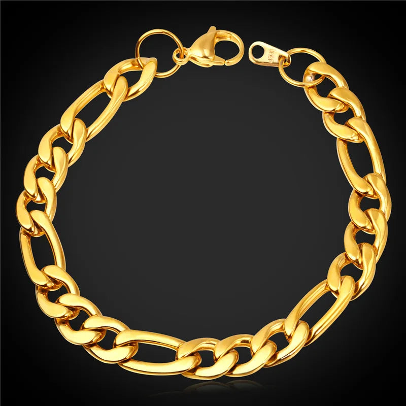 Men's Gun/Gold 9MM Stainless Steel Bracelet Rock Pulseira Masculina