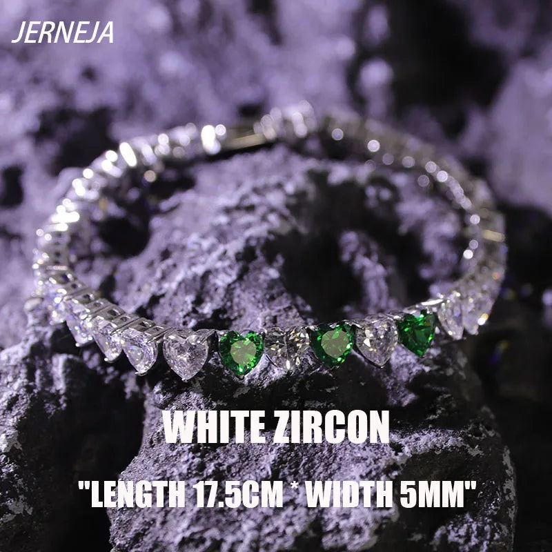 Stainless Steel Bracelet Emerald Heart 5A Zircon Women's Jewelry