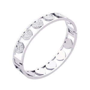 Crystal Hearts Charm Bangle Stainless Steel Bracelet for Women