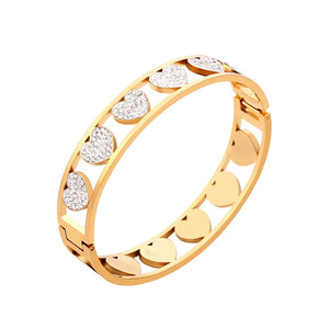 Crystal Hearts Charm Bangle Stainless Steel Bracelet for Women