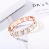 Crystal Hearts Charm Bangle Stainless Steel Bracelet for Women