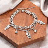 Stainless Steel Crystal Zircon Plant Leaves Charm Chain Bracelet