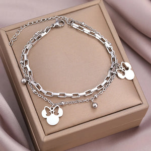Anime Bow Mouse Pendant Layer Chain Bracelet for Women