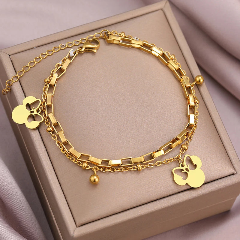 Anime Bow Mouse Pendant Layer Chain Bracelet for Women