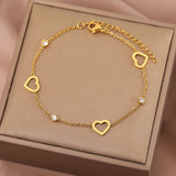 Heart Charm Stainless Steel Bracelet Crystal Zircon Women Jewelry