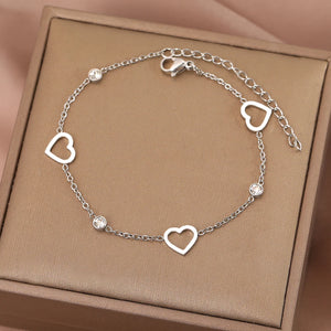 Heart Charm Stainless Steel Bracelet Crystal Zircon Women Jewelry