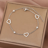 Heart Charm Stainless Steel Bracelet Crystal Zircon Women Jewelry