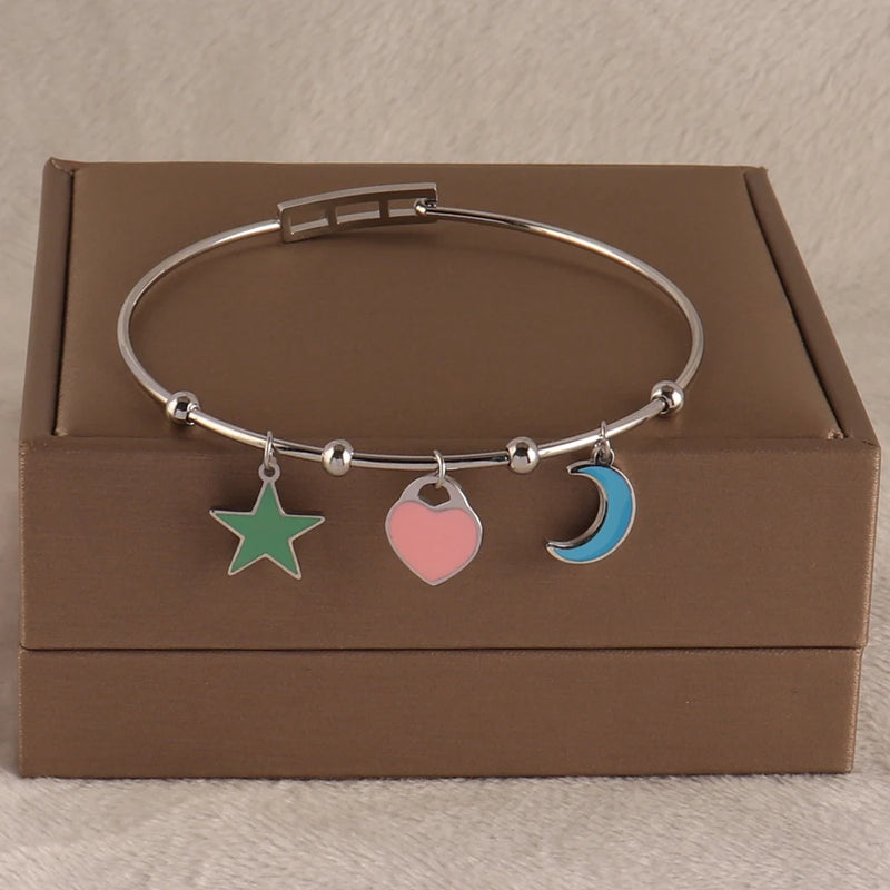 Stainless Steel Women's Bangle Bracelet Charms Jewelry