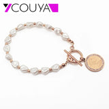 Stainless Steel Logo Pearl Link Human Head Graphics Link Bracelet Bangles