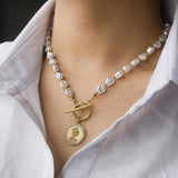 Stainless Steel Logo Pearl Link Human Head Graphics Link Bracelet Bangles