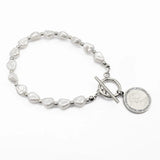 Stainless Steel Logo Pearl Link Human Head Graphics Link Bracelet Bangles