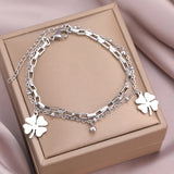 Bell Clovers Pendant Beads Layer Chain Bracelet Women Jewelry