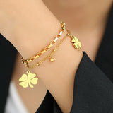 Bell Clovers Pendant Beads Layer Chain Bracelet Women Jewelry