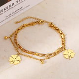 Bell Clovers Pendant Beads Layer Chain Bracelet Women Jewelry