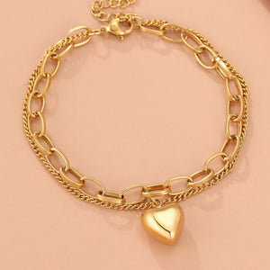 Vintage Heart Pendant Multilayer Chains Bracelet for Women