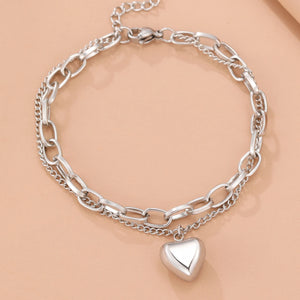 Vintage Heart Pendant Multilayer Chains Bracelet for Women