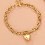 Vintage Heart Pendant Multilayer Chains Bracelet for Women