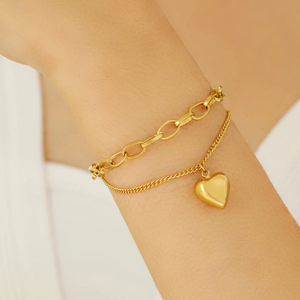 Vintage Heart Pendant Multilayer Chains Bracelet for Women