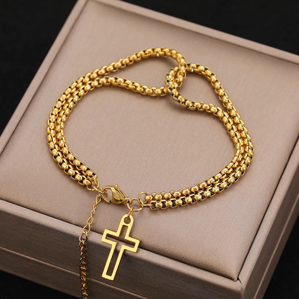 Vintage Gothic Layered Chain Stainless Steel Bracelet for Women