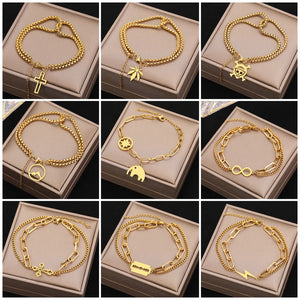 Vintage Gothic Layered Chain Stainless Steel Bracelet for Women