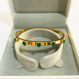 Heart Charm Bangle Green Crystal Bracelet For Women