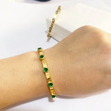Heart Charm Bangle Green Crystal Bracelet For Women