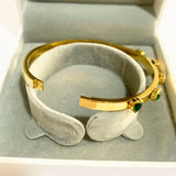 Heart Charm Bangle Green Crystal Bracelet For Women