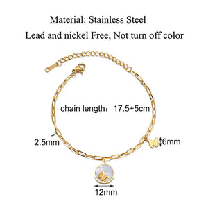 Golden Butterfly Charm Stainless Steel Bracelet for Women