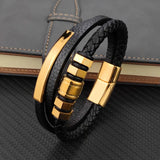 Stainless Steel Braided Leather Bracelet for Men Women