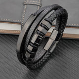 Stainless Steel Braided Leather Bracelet for Men Women